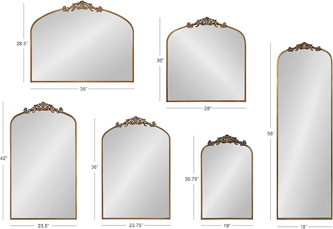Kate and Laurel Arendahl Ornate Traditional Arched Mirror; 24 x 36; Bronze; Decorative Baroque Style Arched Wall Mirror with Ornamental Crown