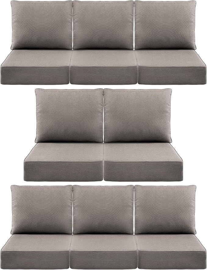 Luxury 6" Outdoor Cushions for Patio Furniture, 24x24x6" Thick Seat Cushion Set of 8, Fade Resistant Couch Chair Replacement Cushions High Density Deep Wicker Chair Cushion w/ Removable Cover Gray
