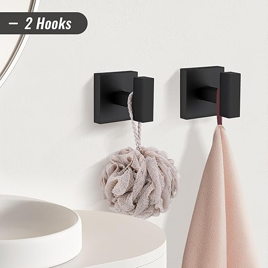 YACVCL Black Towel Bar Set 5-Piece Bathroom Hardware Accessories Set,SUS304 Stainless Steel Towel Rack Set,23.6 Inch Towel Bar,Toilet Paper Holder,Towel Ring and Towel Hooks,Wall Mounted