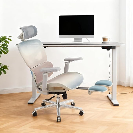 Ergonomic Home Office Desk Chair with Massage Lumbar Support,4D Headrest & 5D Armrests, Reclining Big and Tall 400LBS Mesh Chair with Footrest,Adjustable Back High and Seat Depth(Gray Rainbow)