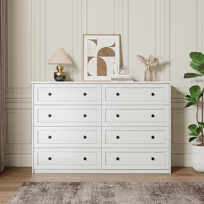 8 Drawer Double Dresser for Bedroom, 55.1" Wide White Dressers & Chests of Drawers with Large Capacity Storage,White Dresser for Bedroom, Hallway