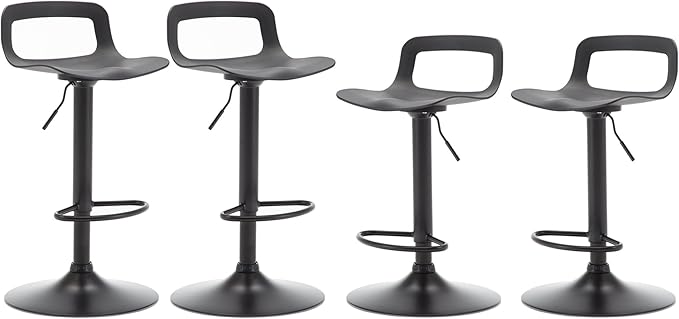 NOBPEINT Contemporary Chrome Air Lift Adjustable Swivel Bar Stool, Set of 4, Black