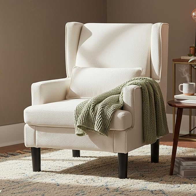 Modern Accent Chair for Living Room Chairs Upholstered Oversized Reading Chair Accent Chairs for Living Room Sofa Chair Armchair with High Back and Wood Legs,Arm Chair Comfy Chair for Bedroom (Beige)