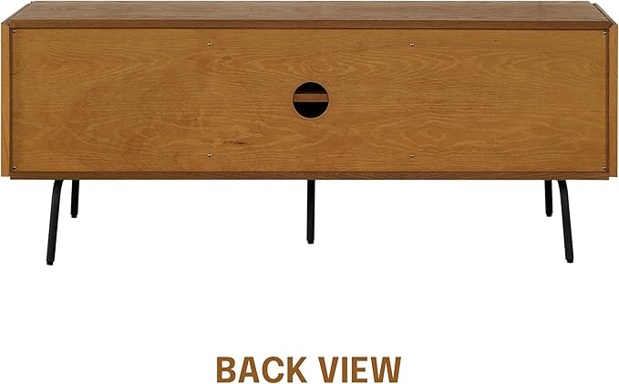 NTC Mossic TV Media Cabinet with 3 Doors for TVs, Entertainment Center with Natural Rattan, Metal Legs, Modern Storage Console for Living Room and Bedroom, Effortless Assembly, Rustic Oak