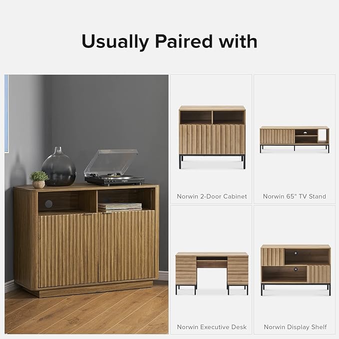 mopio Brooklyn Corner Storage Cabinet, Mid Century Modern Buffet, Entertainment Center, Storage Cabinet with Doors and Shelves, Media Cabinet for 55 inch TV Stand, for Living Room