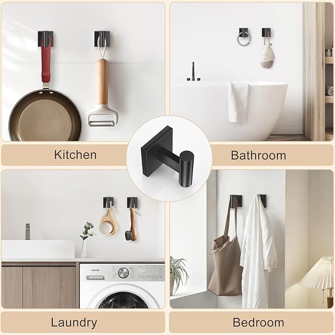 5 Pieces Bathroom Hardware Set Matte Black Towel Bar Set Includes 23.6” Towel Bar, Towel Ring Holder, Toilet Paper Holder and Two Towel Hooks, Bathroom Accessories Set SUS304 Wall Mounted