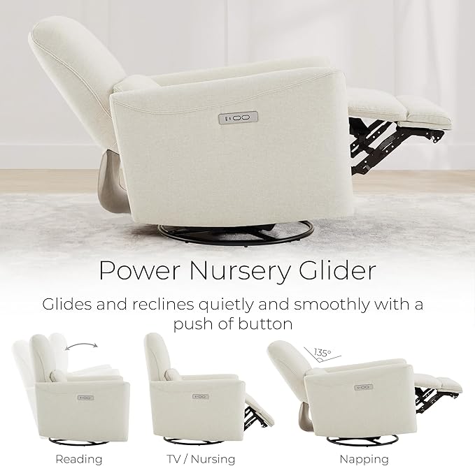 CHITA Power Recliner Chair Swivel Glider, FSC Certified Upholstered Living Room Nursery Reclining Sofa Chair with Lumbar Support, Linen