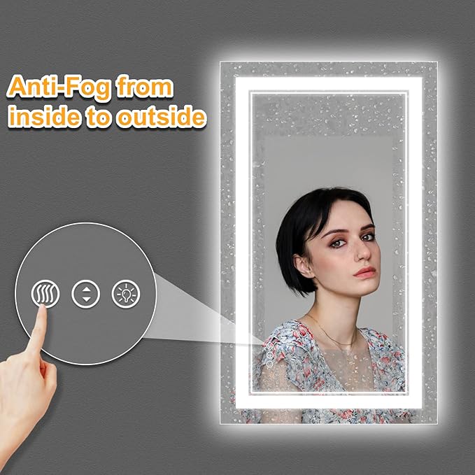 44 x 32 Inch LED Bathroom Mirror, Front Light and Backlit Lighted Vanity Mirror, Anti-Fog, Dimmable Memory, Shatterproof, Wall-Mounted