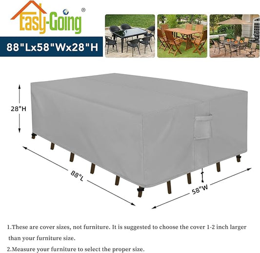 Easy-Going Rectangle Patio Furniture Cover Waterproof Outdoor Dining Table and Chair Cover Anti-UV Outside Sectional Sofa Set Covers (88"L x 58"W x 28"H, Grey)