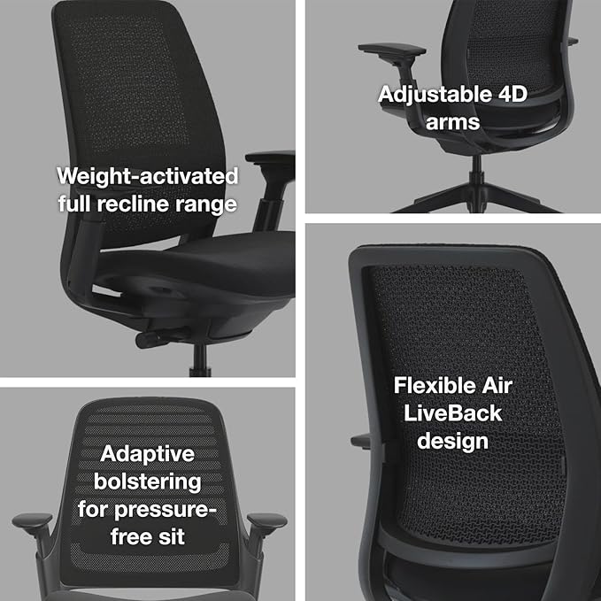 Steelcase Series 2 Office Chair - Ergonomic Work Chair with Wheels for Carpet - with Back Support, Weight-Activated Adjustment & Arm Support - Adjustable Rolling Chairs for Desk - Graphite