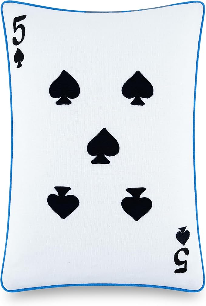 Kate Spade New York 5 of Spades Reversible Decorative Pillow, 14" x 20" Throw Pillow for Bed or Sofa, Cotton Cover, Black, White, Blue and Green, 14 x 20, Multi