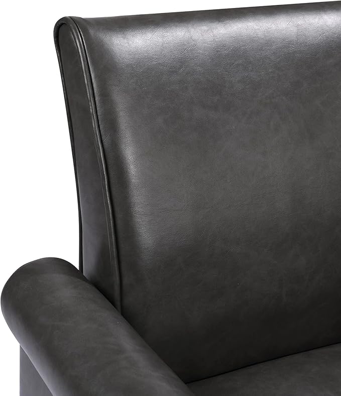 THSUPER Faux Leather Accent Chair Arm Chair, Modern Club Chair, Comfy Single Sofa for Living Room - Grey