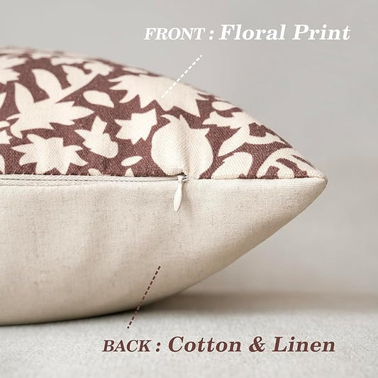 Foindtower Set of 2 Decorative Neutral Floral Throw Pillow Covers Accent Farmhouse Cushion Covers Boho Vintage Pillowcase for Couch Sofa Bedroom Living Room Home Decor,18×18 Inch,Wine Red