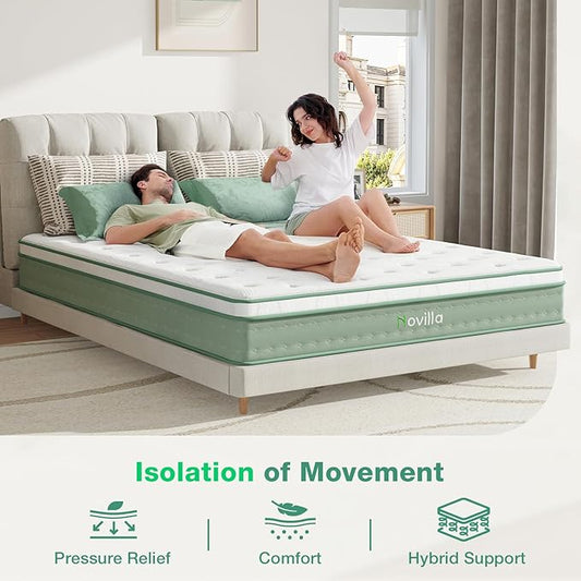 Novilla Twin Mattress, 10 Inch Hybrid Mattress in a Box, Gel Inflation Memory Foam with Pocket Coils Innerspring for a Cozy Night, Pillow Top Twin Size Mattresses, Medium Firm & Fit The Body's Curves
