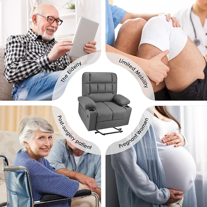 Soohow Oversized Power Lift Recliner Chair with Massage and Heat for Elderly Big and Tall, Large Fabric Recliner Wide Electric Recliner Chair with USB Ports, Cup Holders, Side Pockets