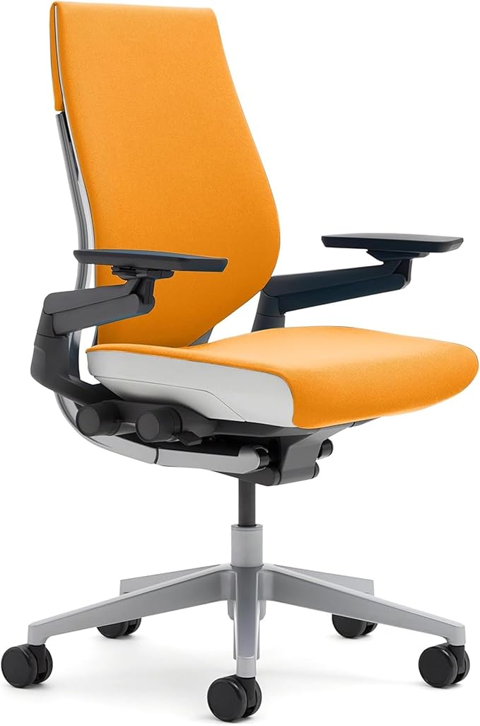 Steelcase Gesture Office Chair - Ergonomic Work Chair with Wheels for Carpet - Comfortable - Intuitive-to-Adjust for Desk - 360-Degree Arms - Tangerine Orange Fabric