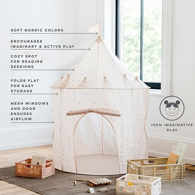 3 Sprouts Kids Play Tent - Sustainable Recycled Fabric β Fun Spacious Childs Playhouse for Indoor Games for Boys & Girls - Durable Fort Pop Up House for Toddlers & Children Age 3-10 - Terrazzo Beige