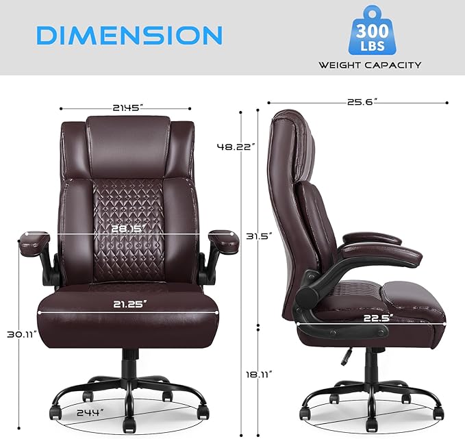 VITESSE Executive Office Chair,Heavy Duty Office Chair with Flip up Armrest,Ergonomic High Back Computer Gaming Chairs Home 400lbs, Big and Tall with Lumbar Support(Brown)
