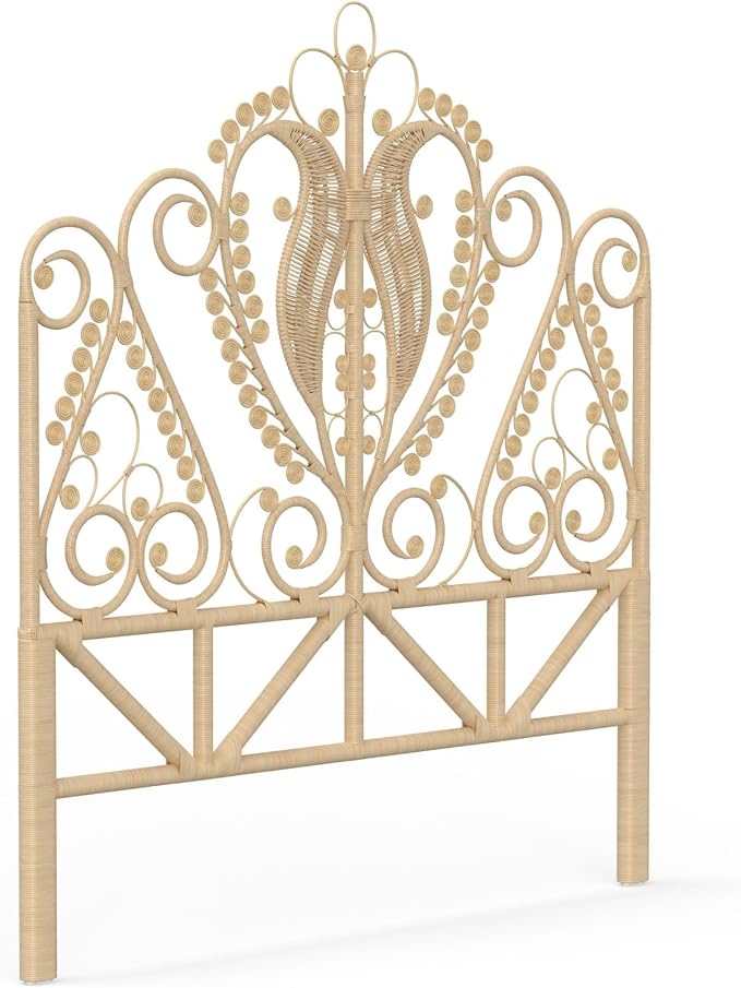 KOUBOO Peacock Rattan Headboard, Twin Size, Natural Color