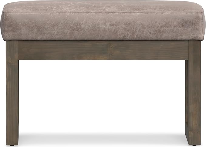 SIMPLIHOME Milltown 27 inch Wide Contemporary Rectangle Footstool Ottoman Bench in Distressed Grey Taupe Vegan Faux Leather, Assembled, For the Living Room and Bedroom