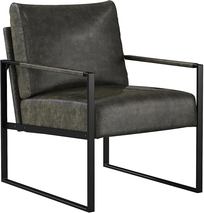 CANMOV Modern Accent Chair Set of 2, PU Leather Armchair with Metal Frame,Comfy Single Reading Chair with Soft Padded Backrest and Cushion for Living Room, Bedroom,Reading Room,Office,Dark Grey
