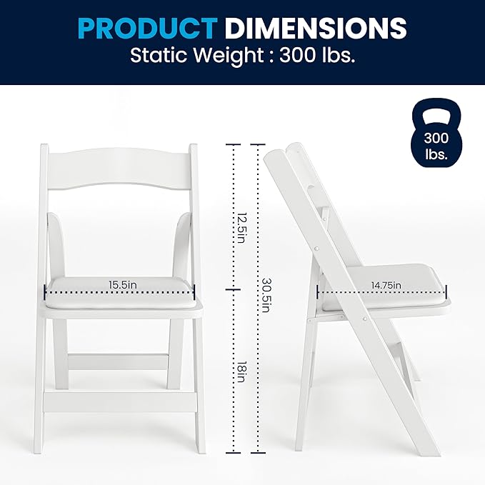 Flash Furniture 2 Pack HERCULES Series White Wood Folding Chair with Vinyl Padded Seat