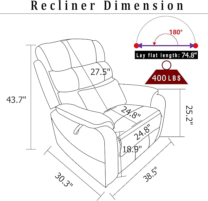Lift Chair Lay Flat Recliner Heat Massage Dual Motor Infinite Position Power Recliners with Left Side Tray Table-Wireless Charger,Cup Holder