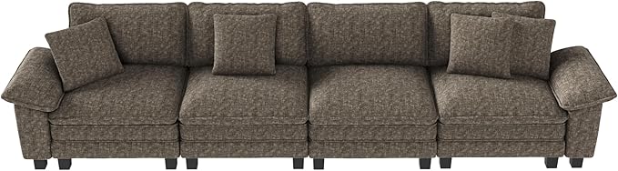 157.5" Cloud Modular Sectional Sofa, 4-Seater w/Deep Seat & Removable Arms, Plush Chenille for Living Room - Smoky Gray