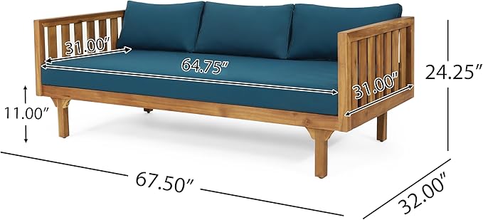 Christopher Knight Home Claremont Outdoor 3 Seater Daybed with Cushions - Acacia Wood - Teak/Dark Teal