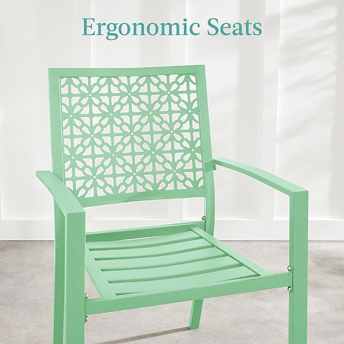 Best Choice Products 3-Piece Outdoor Bistro Set, Stackable Modern Steel Furniture for Porch, Garden w/ 2 Chairs, Table, Geometric Decor - Mint Green