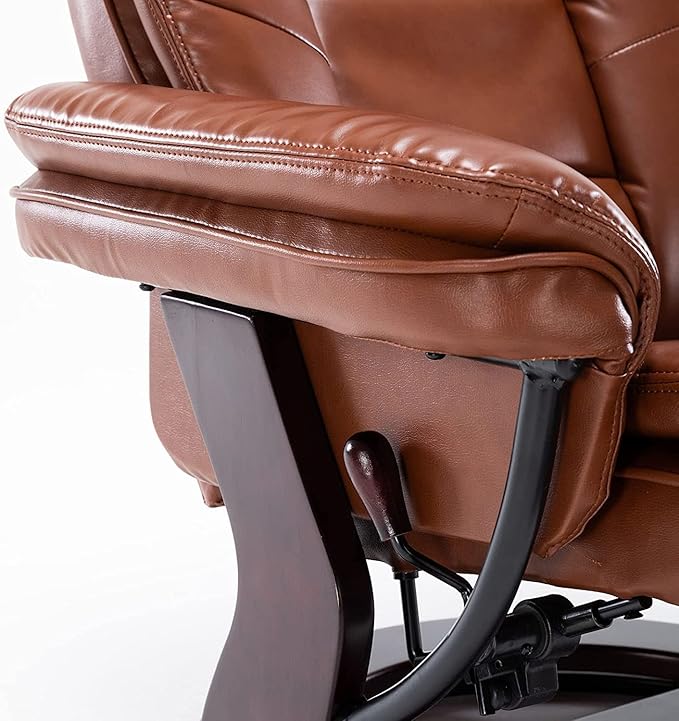 JC Home Argus Swivel Recliner with Ottoman, PU Leather & Wood Base Reclining Chair with Footrest, Ultra-Plush Double Foam for Living Room, Bedroom and Office
