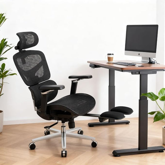 Ergonomic Home Office Desk Chair with Massage Lumbar Support,4D Headrest & 5D Armrests, Reclining Big and Tall 400LBS Mesh Chair with Footrest,Adjustable Back High and Seat Depth(Black)