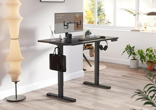 YDN Electric Standing Desk Adjustable Height, 48 x 24 Inches Stand up Desk with Cable Management, Home Office Desks with Splice Board & Black Frame, Black Top
