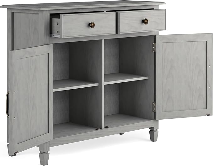 SIMPLIHOME Connaught 40-inch Wide Solid Wood Storage Cabinet in Fog Grey for Entryway, Living Room, Organizer for Hats, Gloves, Shoes, Keys, Slim Design, Traditional Style