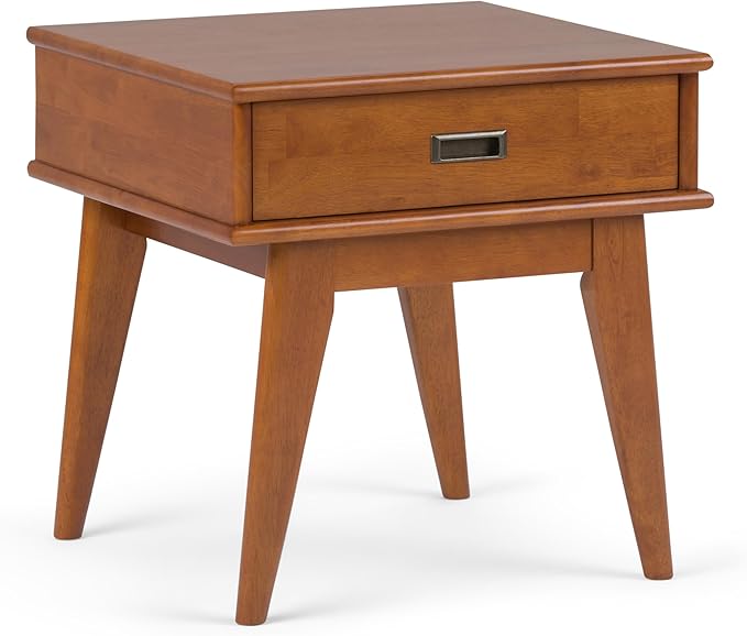 SIMPLIHOME Draper SOLID HARDWOOD 22 inch Wide Rectangle Mid Century Modern End Table in Teak Brown for the Living Room and Bedroom