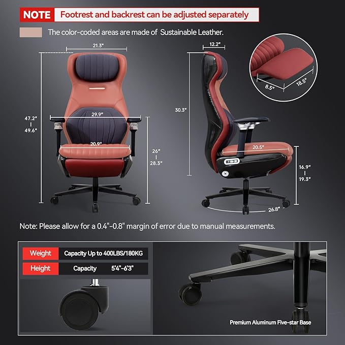 EMIAH Ergonomic Office Chair with Foot Rest Electric Reclining Office Chair with Adjustable Headrest, 8D Coordinated Armrests High Back Computer Chair with Lumbar Support(Red)