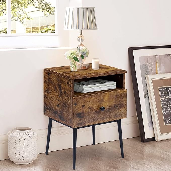 VECELO Modern Nightstands Set of 2,Square End Side Table with Drawer and Storage Space for Bedroom and Living Room