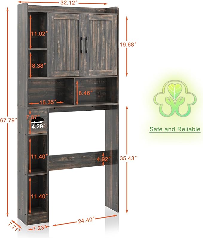 Vabches Over The Toilet Storage Cabinet, Farmhouse Storage Cabinet Over Toilet with Barn Door,Home Space-Saving Toilet Rack, for Bathroom, Restroom, Laundry