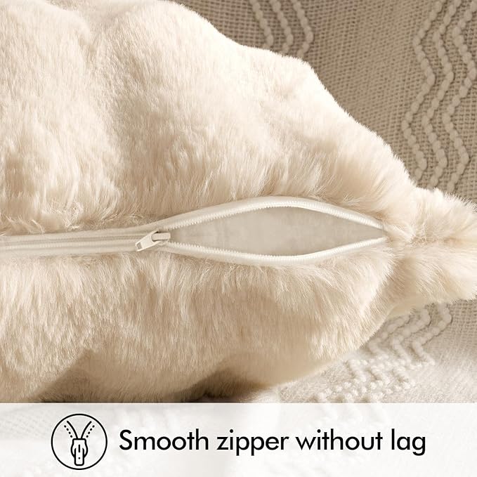 MIULEE Faux Fur Pillow Covers Thick Soft Plush Throw Pillows Luxury Home Decor for Couch Bed Bedroom Living Room Sofa,20x20 Inch Pack of 2 Beige