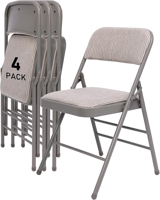 SEALAMB 4 Pack Fabric Folding Chairs with Padded Seats & Cushion, Metal Foldable Chairs for Wedding Party, Commercial Chairs for Office School Church Events, 350lb Capacity (Gary-Fabric, 4 Pack)