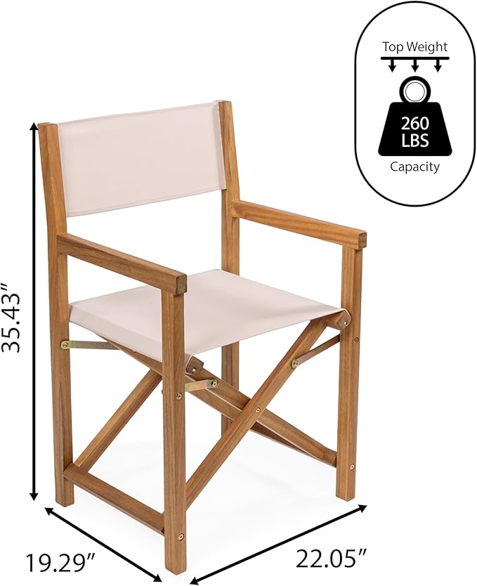 JONATHAN Y DRC1000B-SET2 Cukor Classic Vintage Outdoor Acacia Wood Folding Director Chair with Canvas Seat Classic, Vintage, Mid-Century, Modern, Traditional, Coastal, Beige/Teak Brown (Set of 2)