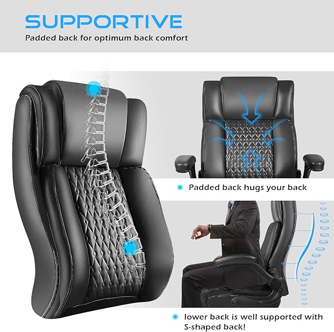 VITESSE Executive Office Chair,Heavy Duty Chair with Flip up Armrest,Ergonomic High Back Computer Gaming Chairs Home Office 400lbs, Big and Tall Office Chair with Lumbar Support(Black)