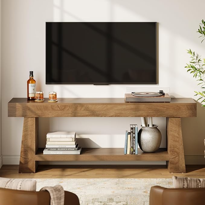 Tribesigns 63-Inch TV Stand for 55/60/65/70-Inch TVs, Farmhouse Entertainment Center with 2-Tier Storage Shelf, Long Wooden Media Console Table for Living Room, Bedroom, Brown