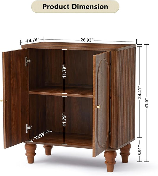 ORRD Fluted Storage Cabinet, Modern Credenza Wooden Accent Sideboard Buffet Cabinet Set of 2 with Adjustable Shelves and Solid Wood Legs, Console Table for Kitchen Dining Living Room Entryway, Walnut
