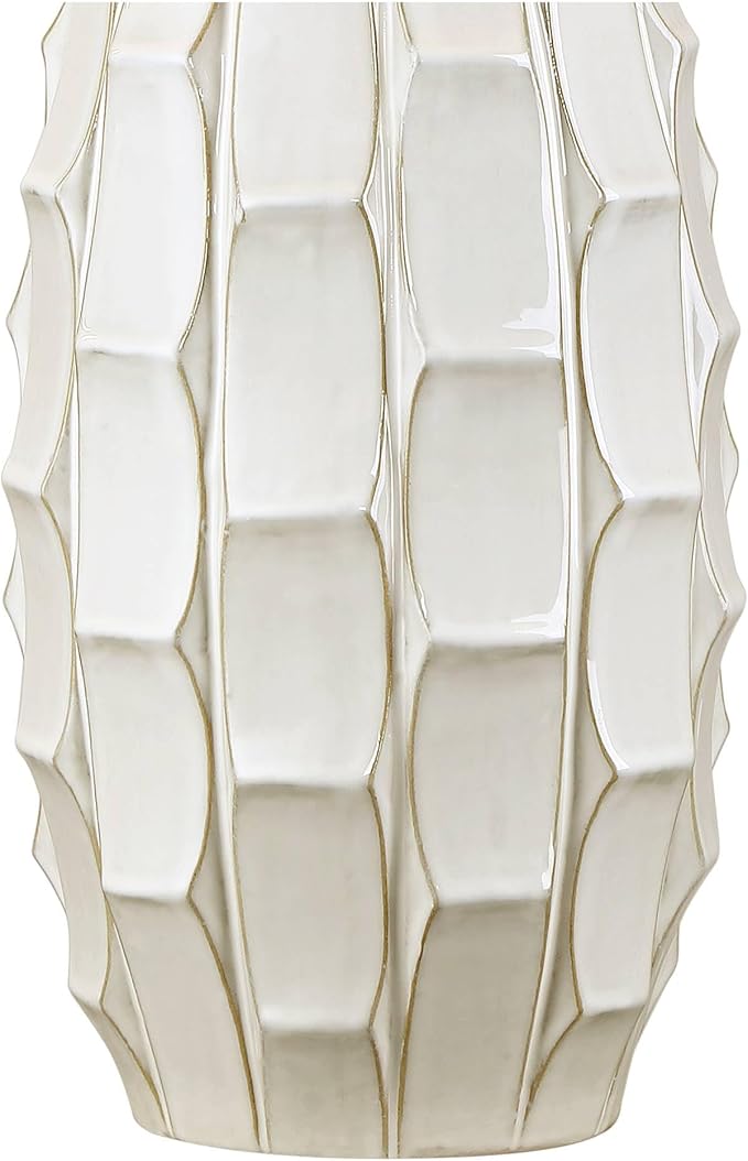 Possini Euro Design Cosgrove 32 3/4" Tall Oval Large Mid Century Modern Coastal End Table Lamps Set of 2 White Ceramic Living Room Bedroom Bedside Nightstand House Beige Shade (Colors May Vary)