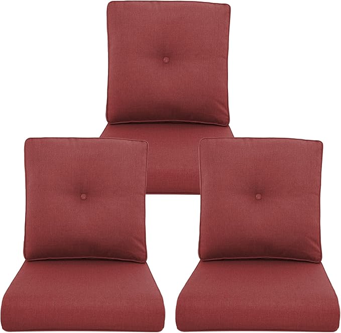 Outdoor Chair Cushions 3 Packs - Outside High Back Thick Water-Resistant Cushion 22x24 with Zipper Cover for Patio Glider Rocking Chairs Loveseat Couch – Red/Buckle