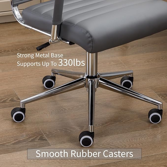 Office Desk Chair Leather, Conference Room Chairs with Wheels, Executive Modern High Back Ergonomic Swivel Rolling Ribbed Computer Chair