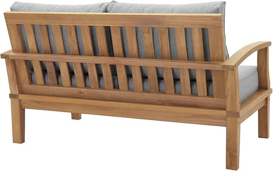 Modway EEI-1144-NAT-GRY-SET Marina Premium Grade A Teak Wood Outdoor Patio Loveseat, Natural Gray