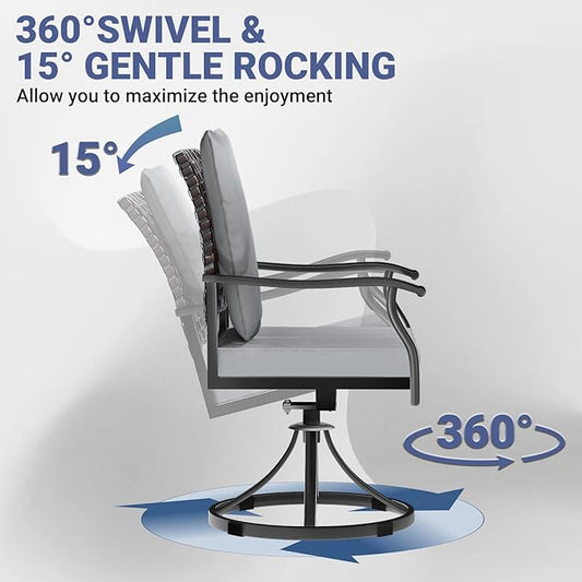 LEVELEVE 7 Piece Outdoor Patio Dining Set with 6 Swivel Dining Chairs & 1 Large Round Dining Table,Bistro Furniture Set for Lawn, Garden, Deck, Backyard and Porch