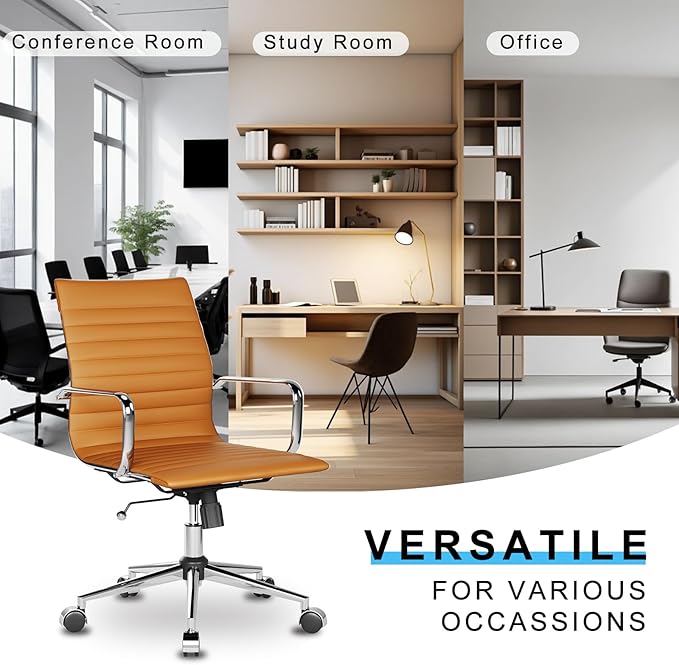 Ergonomic Office Chair with Lumbar Support Adjustable Swivel Mid Back Desk Chair PU Leather Computer Task Chair for Home Office 360° Rolling, Terracotta